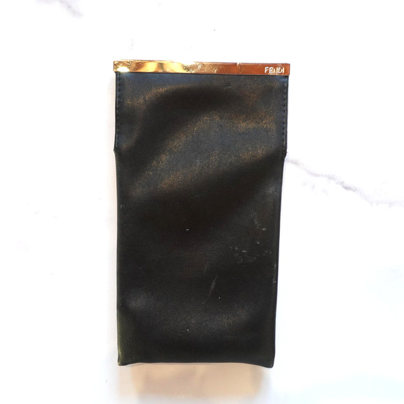 Fendi Accessories - Fendi Black Leather Sunglass Eyeglass Case Pouch Gold Tone Metal Trim Holder